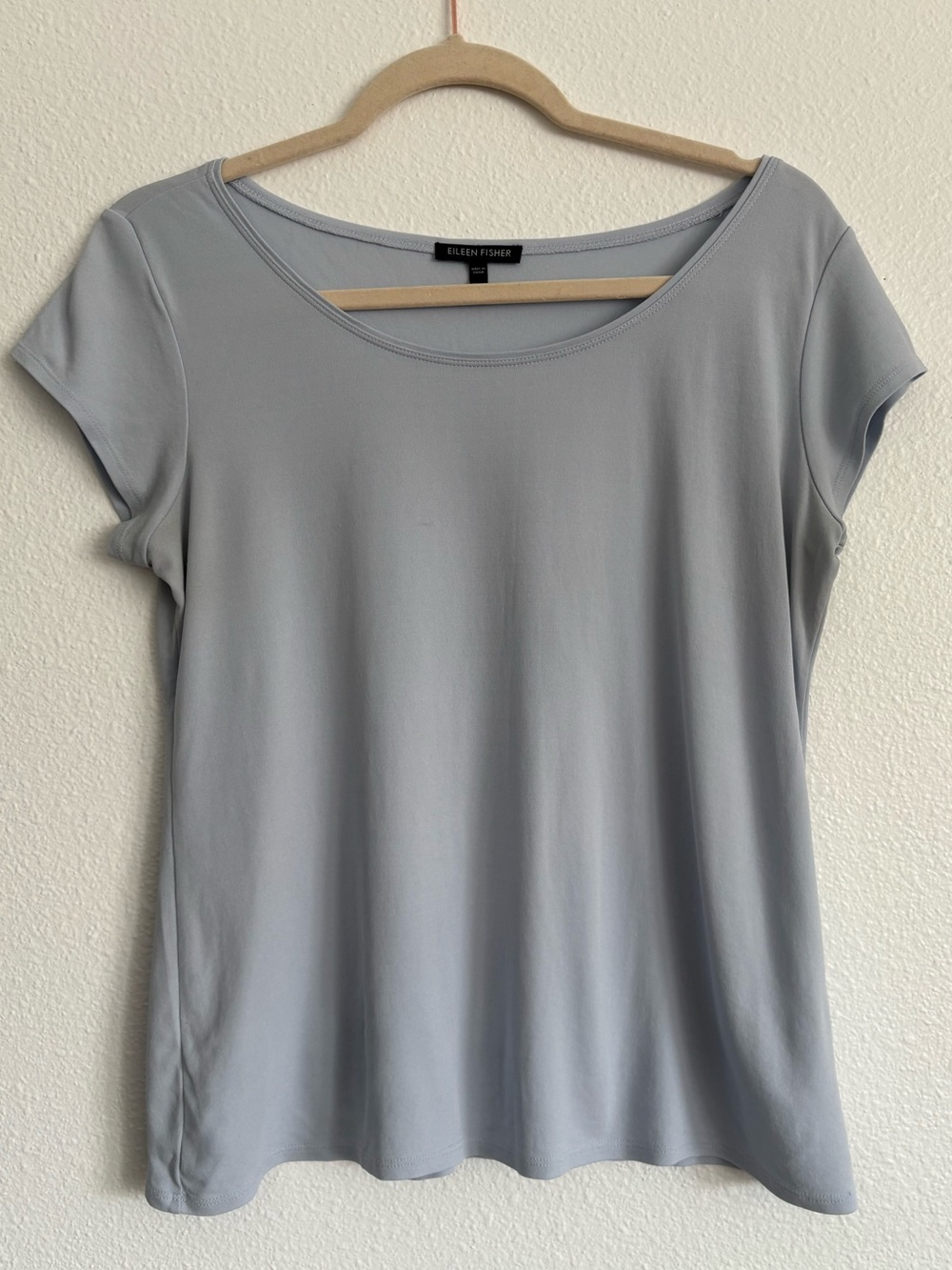 Eileen Fisher 100% Silk Cropped Top Women’s M Light Blue Scoop Neck Short Sleeve